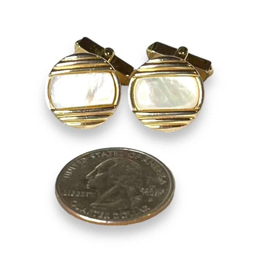 Swank Vintage Cufflinks Gold Tone Mother of Pearl Art Deco